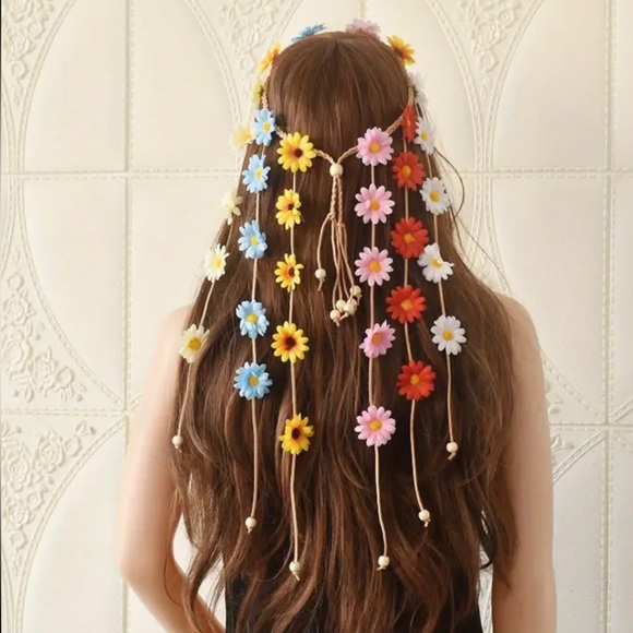 NEW| 1 Piece Chic Boho Festival Flower Tie Headband - Picture 6 of 6